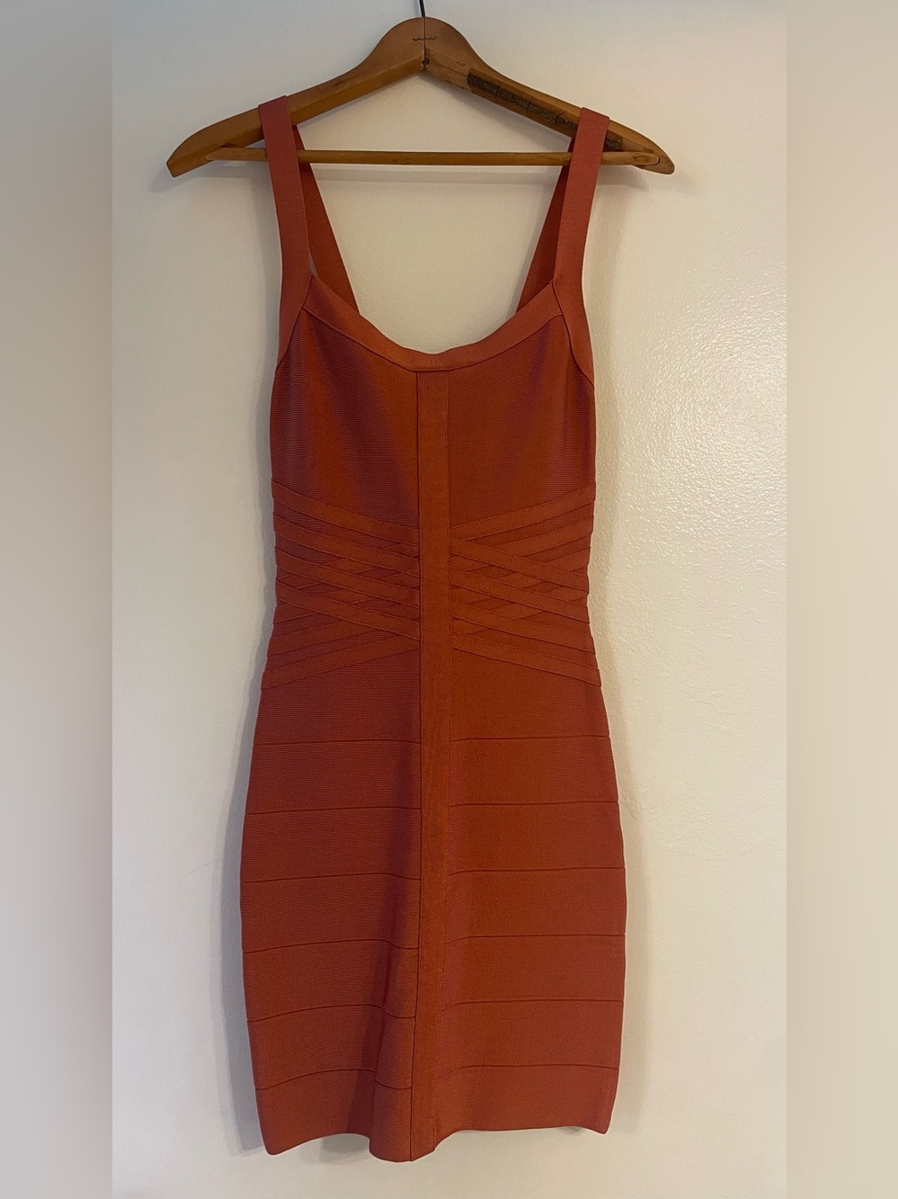Y2K bebe Terracotta Rust Bandage Bodycon Mini Dress XS 2000s Club Baddie